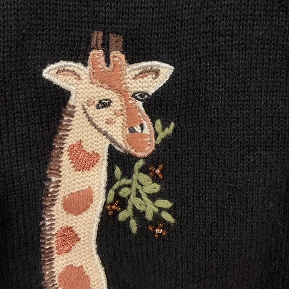 Vintage Cardigan Black Giraffe Sweater Beaded button down Giraffe knit patchwork - Picture 6 of 7